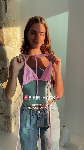 Did you know you can tie your triangle bikini top a different way? 😍 try this bikini hack! Triangle top into push up! #howtostyle #bikinistyling #tieatopmanyways #vincijaswim
