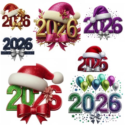 Happy New Year 2026 Glitter PNG Clipart (20 Designs) | Sublimation Ready Digital File - Etsy