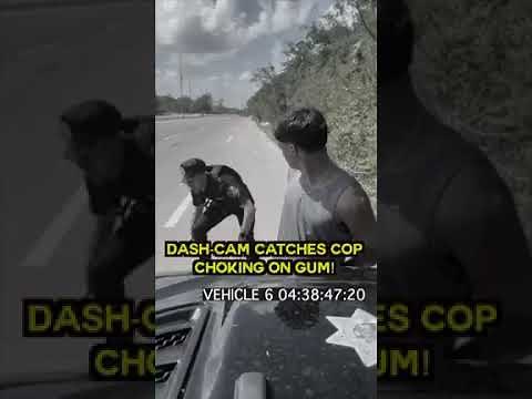 Police car dashcam captures footage of cop choking on gum while arresting criminal.