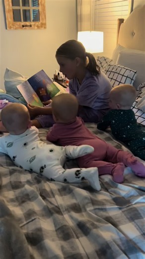Big Sister Reading To Triplet Siblings! #triplets #tripletlife | the triplets
