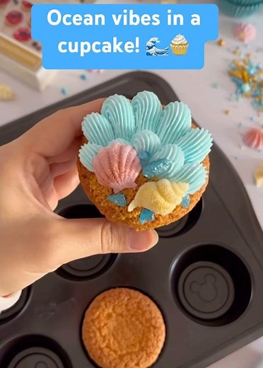 Ocean-Themed Cupcake Decorating 💙 Easy & Beautiful #sweetcupcake #shortvideo #shorts