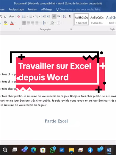 Travailler sur Excel depuis le logiciel Word. #microsoft #word #excel #informatique #fyp