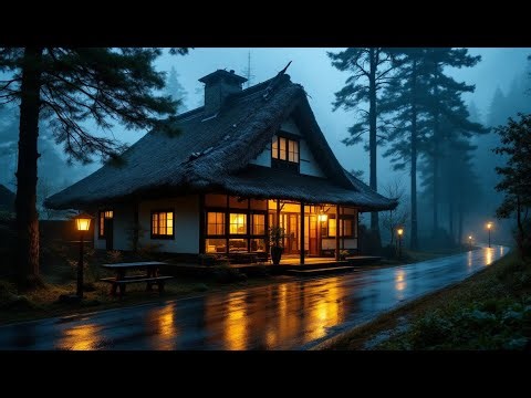 Night Storm Rain at Bustling Restaurant - Heavy Rain & Strong Winds with Thunder Sounds for Sleeping