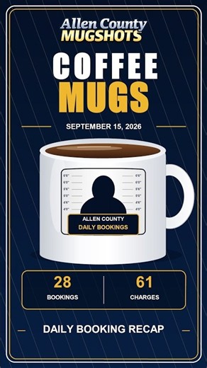 ☕ COFFEE MUGS September 15th 2026 new Allen County bookings and updated mugshots.