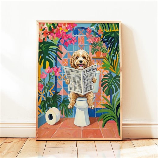 Apricot Cavapoo Dog on Toilet Funny Matisse Style Wall Art Print - Etsy UK