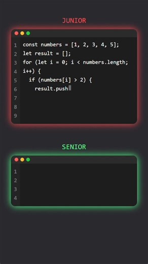Junior vs Senior: Filter Array in JavaScript 🔥 Loop vs filter() Method #js #coding #shorts