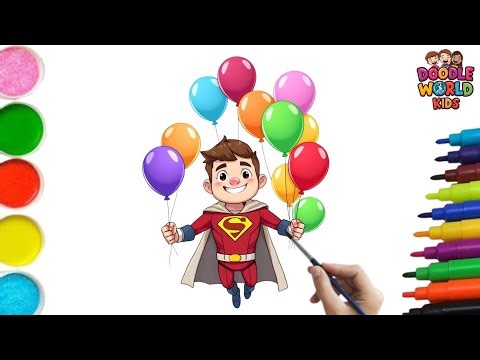 How to Draw Cute Superman with Balloon 🎈🦸‍♂️ | ABCD Alphabet Song | Easy Drawing for Kids