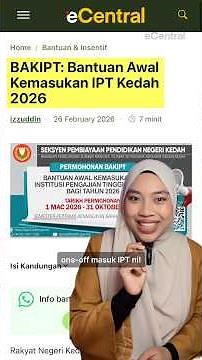 Cara Mohon Bantuan Awal Kemasukan IPT Kedah 2026 (RM300 One-Off) #kedah