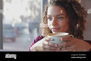 Portrait of beautiful smiling woman in a cafe Stock Video Footage - Alamy