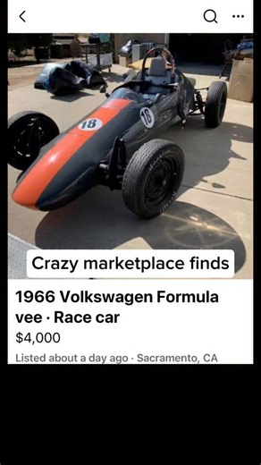 Crazy marketplace finds on Instagram: "Would you buy this 1966 Volkswagen Race Car? Got a Marketplace find worth sharing? Drop us the link in a message. This is a 1966 Volkswagen Formula Vee race car built for the Formula Vee series. It is an Auto Dynamics chassis and is a purpose-built open-wheel race car, not a street vehicle. The car is being sold as pictured and does not have a title due to its race-only status. A bill of sale will be provided. There are no log books included, as they were n