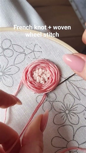 Fluffy flower embroidery 🌸 French knot + woven wheel stitch #embroidery #tutorial #diy #handmade