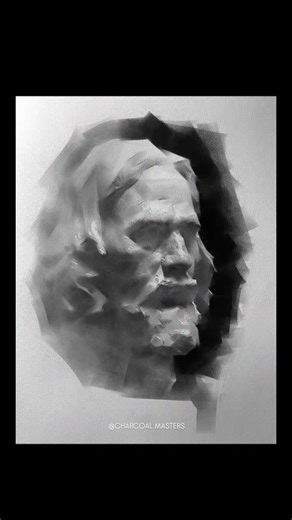 Charcoal drawing by artist Jia Zhenchao (Douyin) — a powerful portrait study built through layered, fragmented charcoal strokes. The shifting planes and soft transitions create a sense of movement and depth, giving the face a sculptural, almost ghostly presence. An expressive exploration of form, light, and structure. Artist: Jia Zhenchao (Douyin) #charcoaldrawing #charcoalart #portraitstudy #expressiveart #figurativeart fineart drawingprocess artinspiration realismart | Charcoal Masters