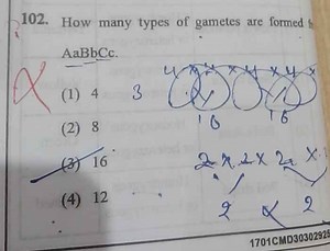 How many types of gametes are formed from the genotype AaBbCc?... | Filo