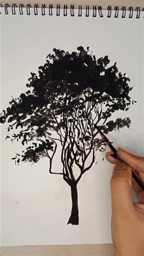 Tree in Black Color 🌳|Monochrome Art Inspired by Nature 🖤 |Using Black Poster Color(Pentel Company)