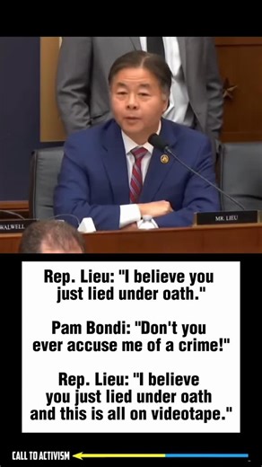 Rep. Lieu: “I believe you just lied under oath.” Pam Bondi: “Don’t you ever accuse me of a crime!” Rep. Lieu: “I believe you just lied under oath and this is all on videotape.” #sharethis #lockhimup #nevertrump #politicalmemes #breakingnews | CALL TO ACTIVISM