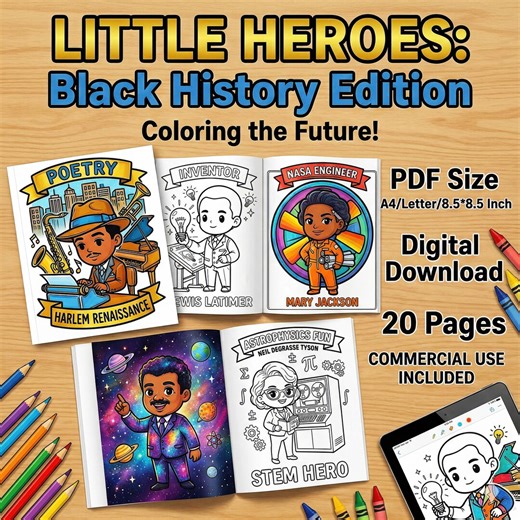 Black History Heroes Coloring Pages, Kids Activity, Commercial Use (PDF Download, 20 Pages) - Etsy