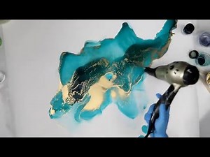 (796) 💖 Stunning 💖 Turquoise and Gold Acrylic Ink Abstract Painting!