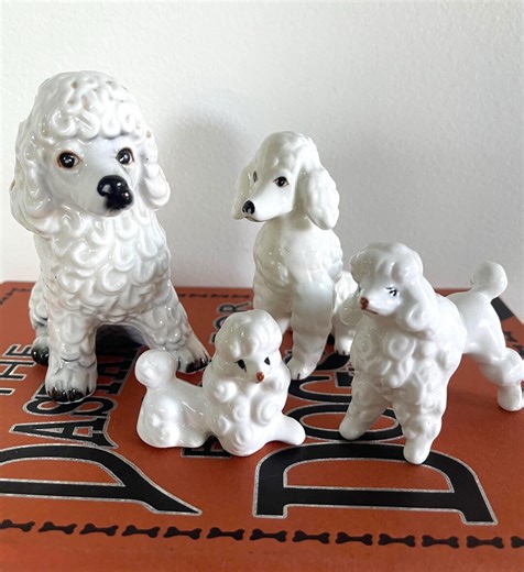 White Poodle Figurines | Fine Bone China | Set of 4 | Vintage - Etsy