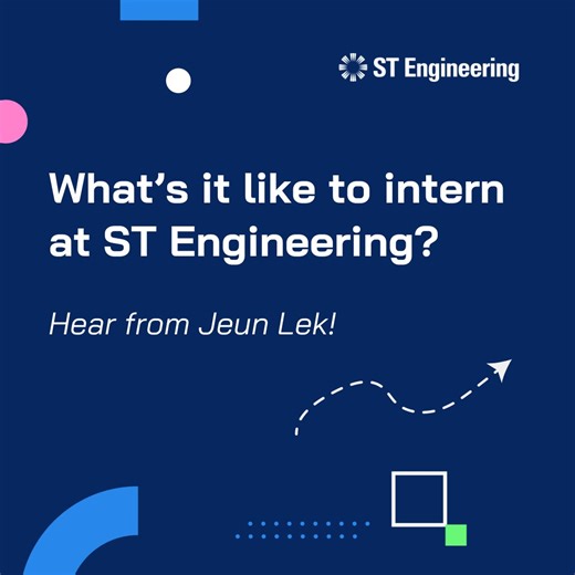 Looking for an #internship that's enjoyable and improves both your technical and interpersonal skills? Check out Jeun Lek's internship experience with ST Engineering's Defence #Aerospace business. 🔗 Read his full story: https://tinyurl.com/4far27ja At ST Engineering, our internships offer a wonderful opportunity for you to discover and pursue your #career goals, gain valuable skills and immerse yourself in our organisation. Explore our Student Internship Programme ➡️ https://tinyurl.com/mwxx4cd