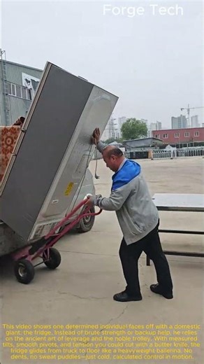 Moving a Giant Fridge Alone: using trolley to unload refrigerator without being bumped