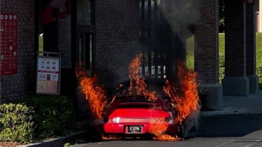 PHOTOS: Vehicle fully engulfed in flames at Provo soda shop