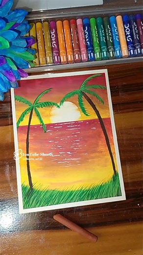 Oil Pastel Red Sunset Painting for beginners ♥️🌇 #drawing #painting #viralvideo #ytstudio #shorts