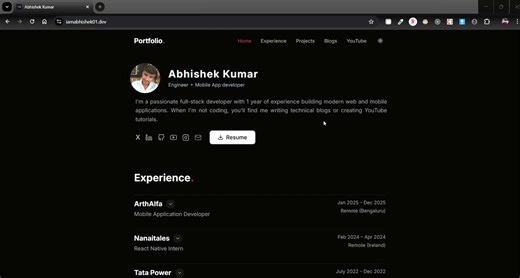 Integrated my Hashnode blogs directly into my portfolio 🚀Fetching data via API — no more redirection.Smoother reading experience now ✨Thanks @nirudhu sir for the idea 🙌Would love your feedbackHere is the URL: https://t.co/cBL0mm2Ibo#portfolio