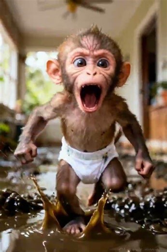 Baby Monkey Destroys The Beautiful Lady's Restroom