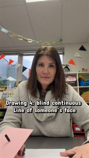 This one gets everyone laughing! A continuous line drawing of a friend or neighbor’s face. The perfect final warm up before getting into drawing more objects one the still life. #artteacher #stillifedrawing #continuouslinedrawing #elementaryart