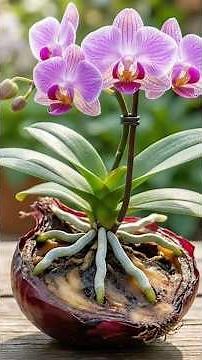 All it takes is just 1 onion! The orchid suddenly sprouts roots, shoots and blooms after only a week