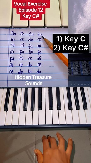 Piano version of the vocal exercise, episode 12. Key C and Key C Sharp. #vocalcoach #vocaltraining #singers #pianotutorial #fyp #viral #viralvideos #instrumental #fypage #for #foryoupage #foryou #trending #hiddentreasuresounds