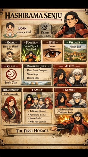 Hashirama Senju Full Story & Powers | First Hokage Explained | Naruto Character Notes #naruto #anime