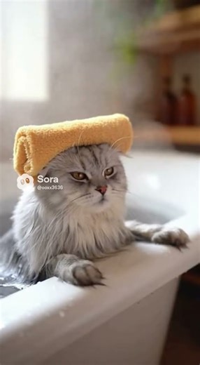 Norwegian Forest Cat Enjoys a Steaming Hot Bath 🛁🐱✨ #cat #shorts