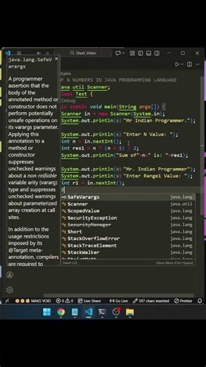 sum of n numbers in java | day - 49 #java #javaprogramming #javatutorial #shorts #like #share #yt
