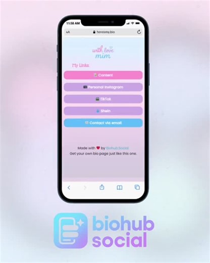 Biohub Social on Instagram: "💗 New Biohub.Social link-in-bio build: With Love Mim 💙 Emily wanted one clean page to house everything — content links, her personal Instagram, TikTok, Shein, and a simple “contact me” button — without the messy Linktree vibe. She sent through her brief + her fave colours (that dreamy pink + blue gradient), and I built the page to match her aesthetic exactly — mobile-first, tap-friendly buttons, and a branded look that feels 100% her. Swipe/see the final result 👇