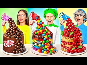 Me vs Grandma vs Chef Cooking Challenge! Awesome Cake Decorating by YUMMY JELLY
