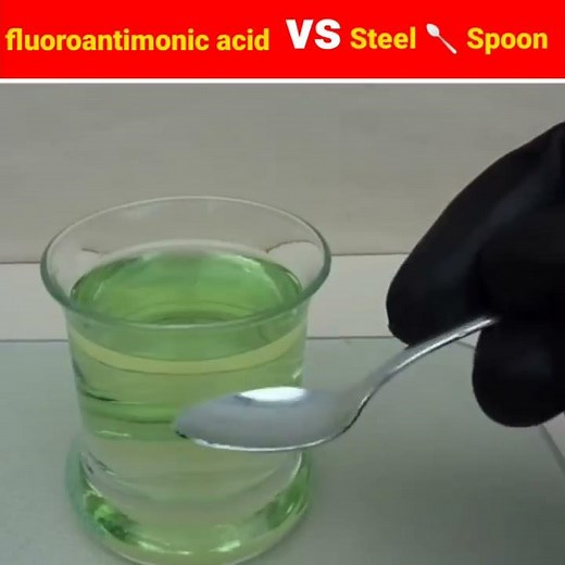 fluoroantimonic acid vs steel spoon 🥄#experiment #fluoroantimonic acid #steelspoon