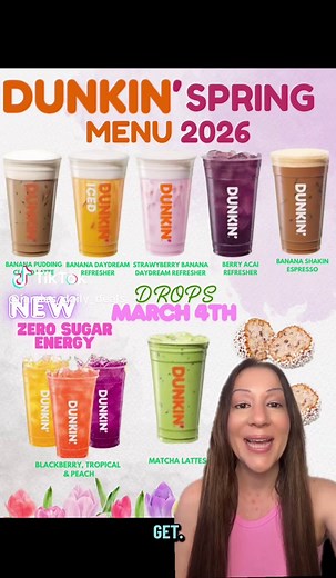 🚨 DUNKIN’ SPRING MENU 2026 🚨 Banana Pudding 👀 Matcha 🍵 Refreshers 🍓 NEW Zero Sugar Energy ⚡️ #dunkin #dunkindonuts #jamiesdailydeals @Dunkin'