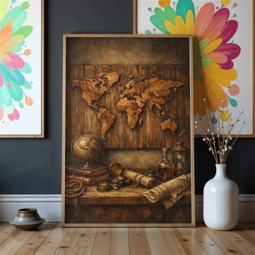 Oil Painting, Rustic World Map Printable, Antique Travel Room Decor, World Map Wall Art (digital Download) - Etsy