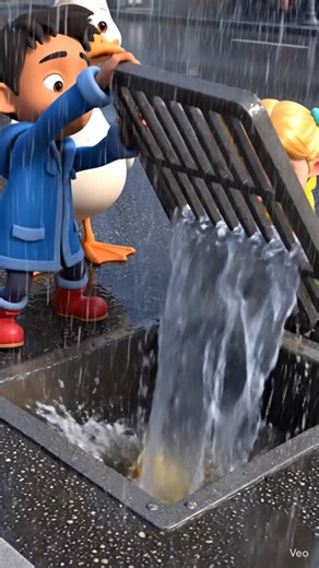 Mother Duck SCREAMS as Babies Fall Into Flooded Drain… Kids Do the Impossible! 🐥🌧️ #duck