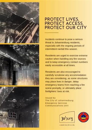 🚨 Safety Starts With Access Unsafe structures and blocked routes put lives at risk. Let’s protect our families, our firefighters, and our City. #JoburgEMS #StaySafe #emergencyready