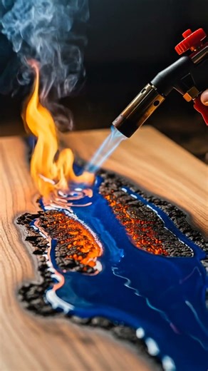 Burned Wood + Blue Resin = INSANE Wall Art 😍🔥 #timelapsebuild #luxurybunker #satisfyingconstruction