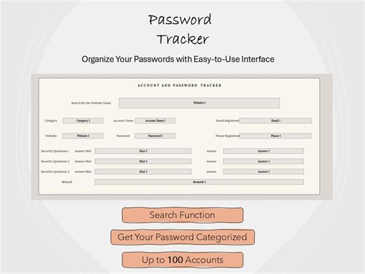 Password Tracker Excel Template | Minimalist Digital Account Organizer | A.paper.unit. - Etsy