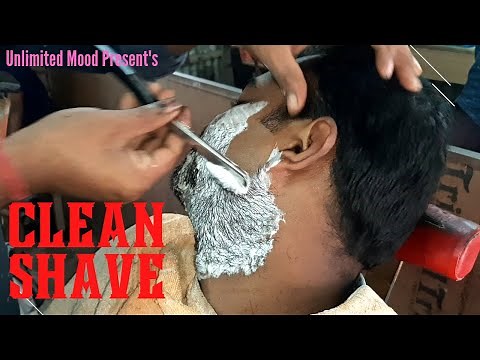 💈Full Clean Shave Face with Straight Razor, Shaving Cream at Roadside Barber Shop & Head Massage