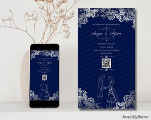 Navy Blue & Silver Wedding Invitation: Indian E-invite (canva Template, Digital Download, QR Code) - Etsy Australia