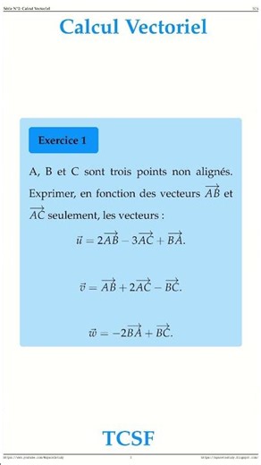 Ex 1 Cours Le Calcul Vectoriel TCS Maths space2study