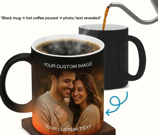 Custom Photo Color Changing Mug, Heat Activated Black Magic Mug - Etsy