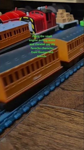 Percy the small engine pulling annie and clarabel yay my favorite character from thomas and friends