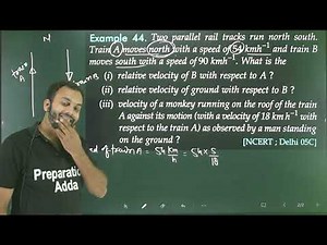 Ex-44.two parallel rail tracks run north south. train A moves north with a speed of 54km/h and train