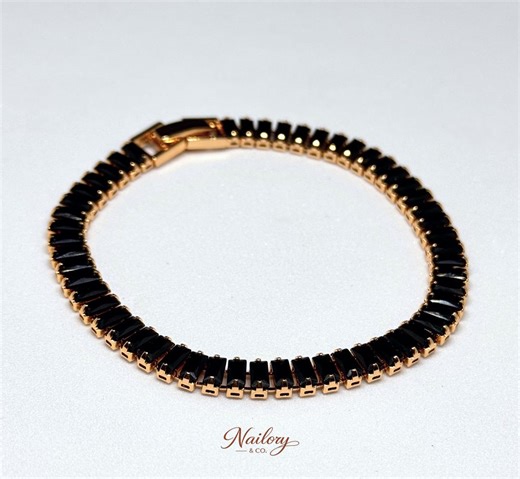 Stainless Steel Black Tennis Bracelet, Baguette Diamond Bracelet, Party Wear Gift for Her - Etsy